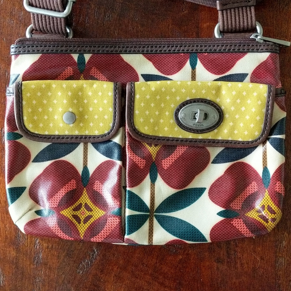 Fossil Leather Floral Small Crossbody Bag